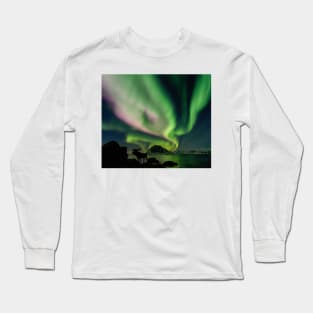 Moose with Northern Lights Long Sleeve T-Shirt